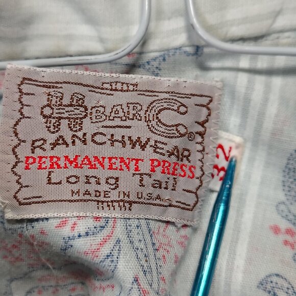 VINTAGE H Bar C Shirt Womens Long Tail Western Pearl Snap Paisley AOP - Picture 9 of 13